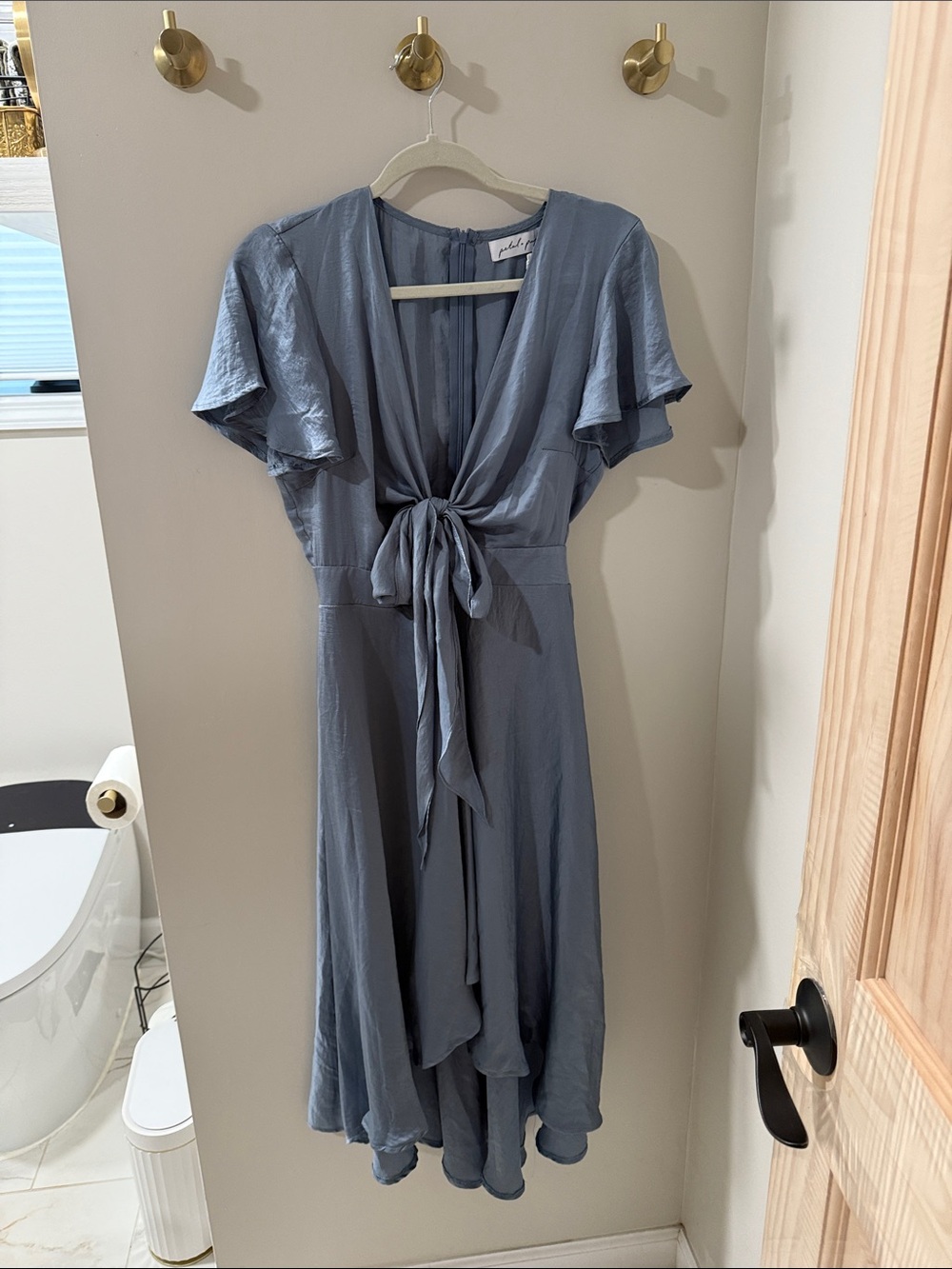 Petal & Pup Slate Blue Tie-Front Midi Dress